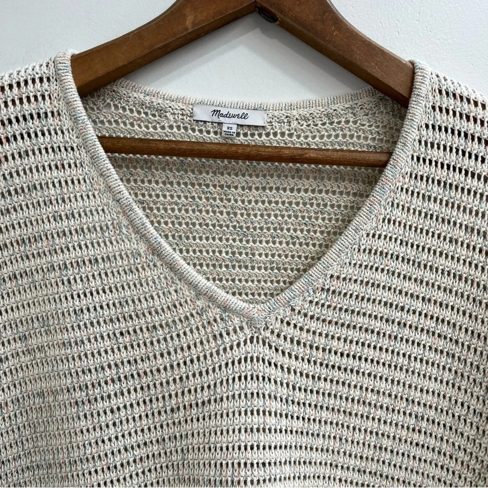 Madewell Rainbow Marled Seville Pullover Sweater Boxy Cropped Marled Beach XS